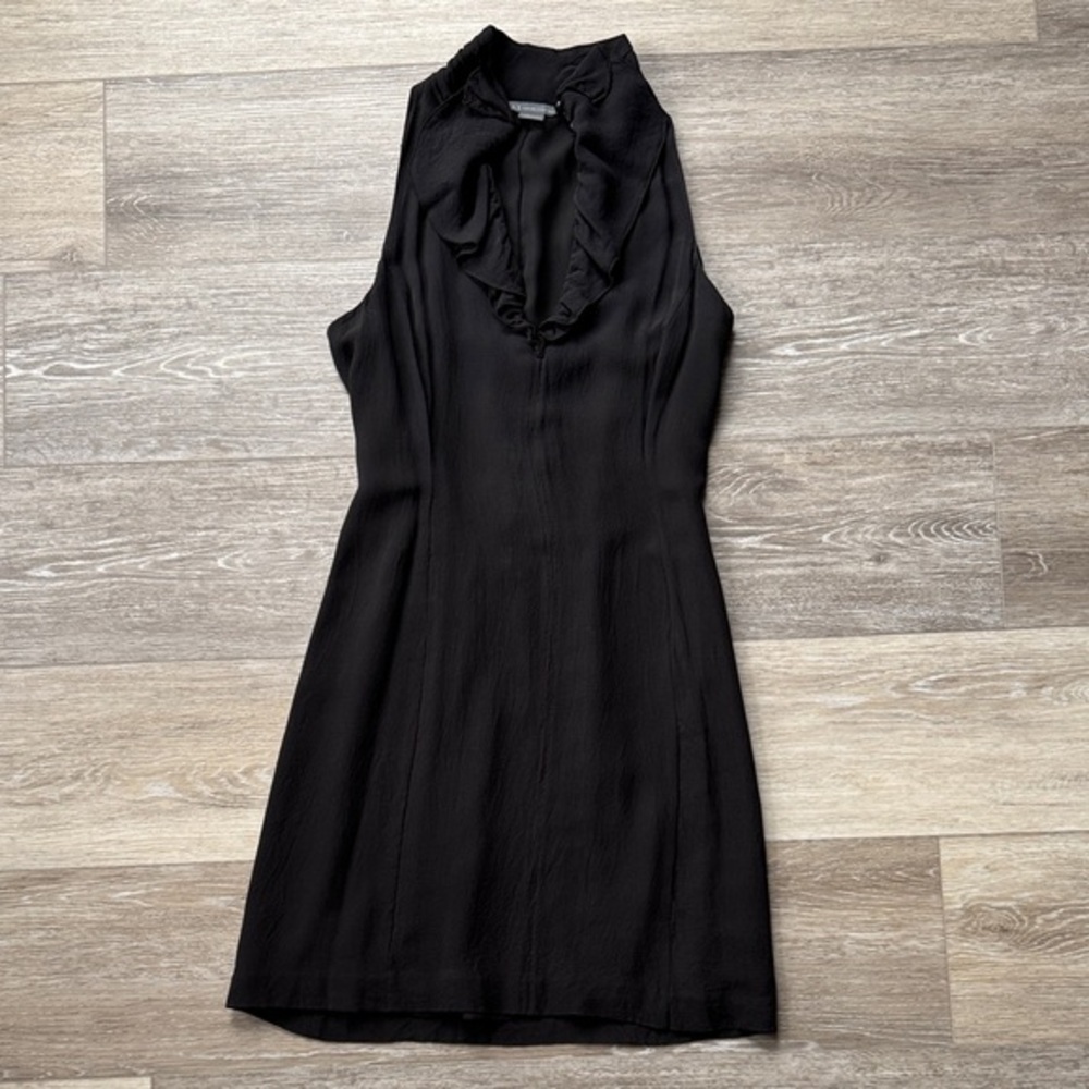 AX Armani Exchange Black Sleeveless Ruffle-Trim V-Neck Mini Dress